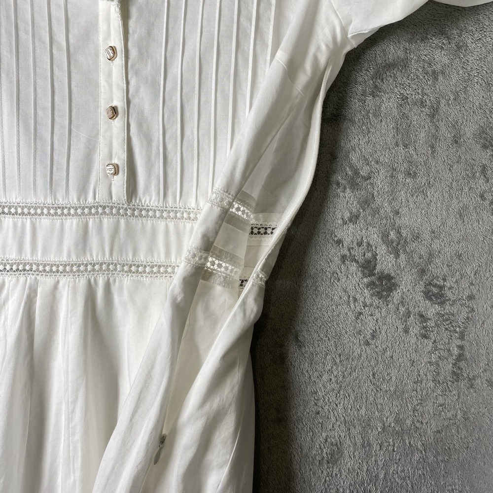 Simple Retro Dress Womens Size M White 100% Cotton Fiona Midi Cottage Lace Trim - Picture 5 of 16